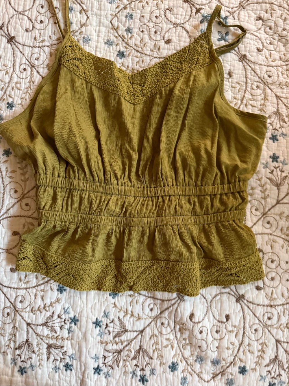 Caroline Constas Olive Green Crochet-Trim Camisole